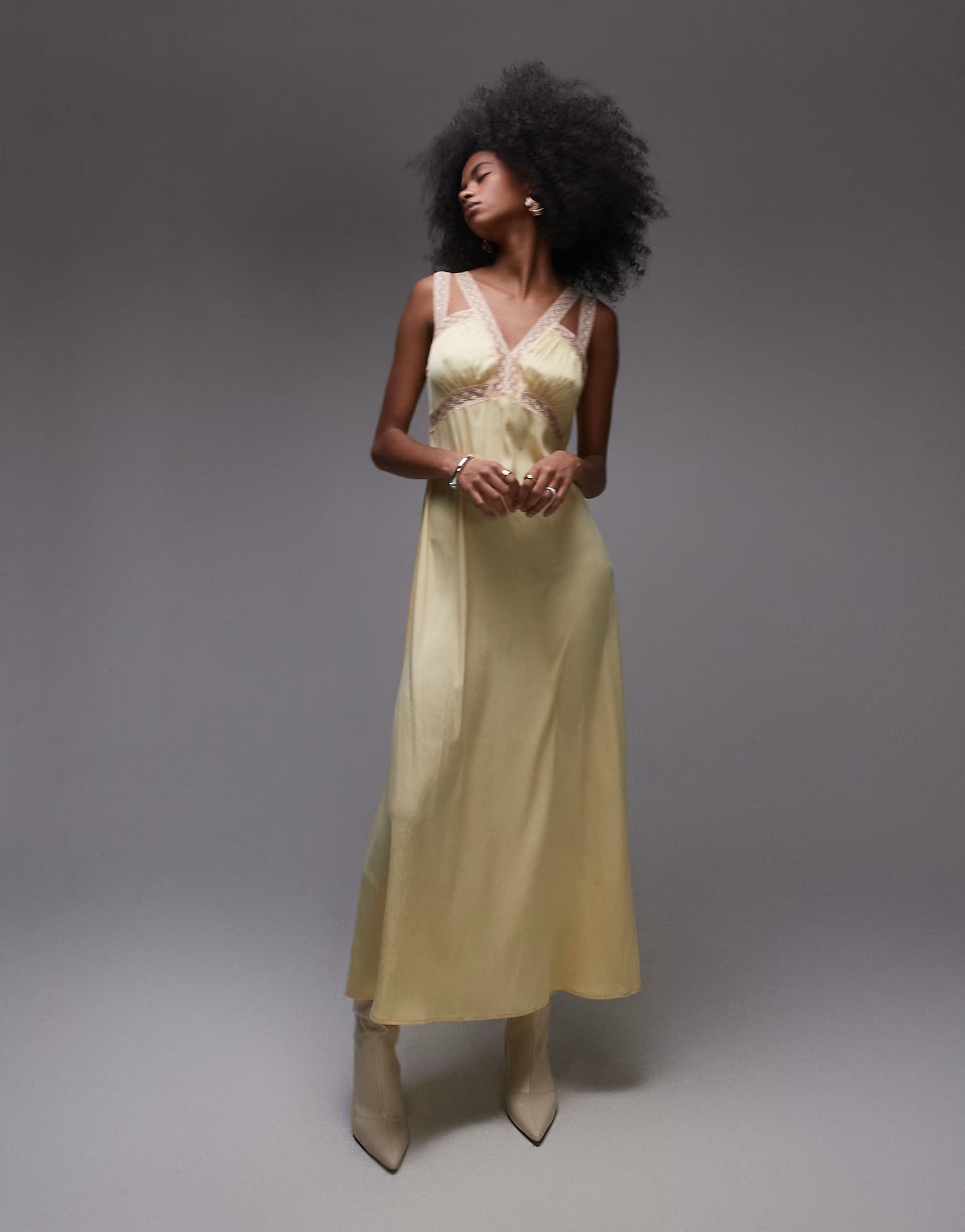 Topshop lace insert midi dress with pleated bust in lemon and peach | ASOS | ASOS (Global)