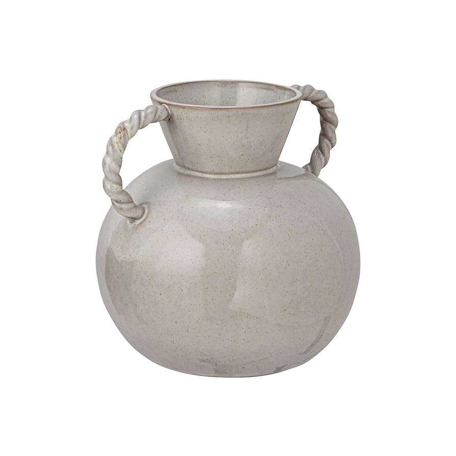 Bloomingville 9.25 Inches Stoneware Vase with Twisted Handles and Reactive Glaze, Cream Color | Amazon (US)