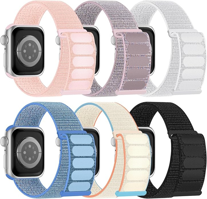 6 Pack Sport Nylon Loop Band Compatible with Apple Watch Bands 38mm 40mm 41mm 42mm 44mm 45mm 46mm... | Amazon (US)