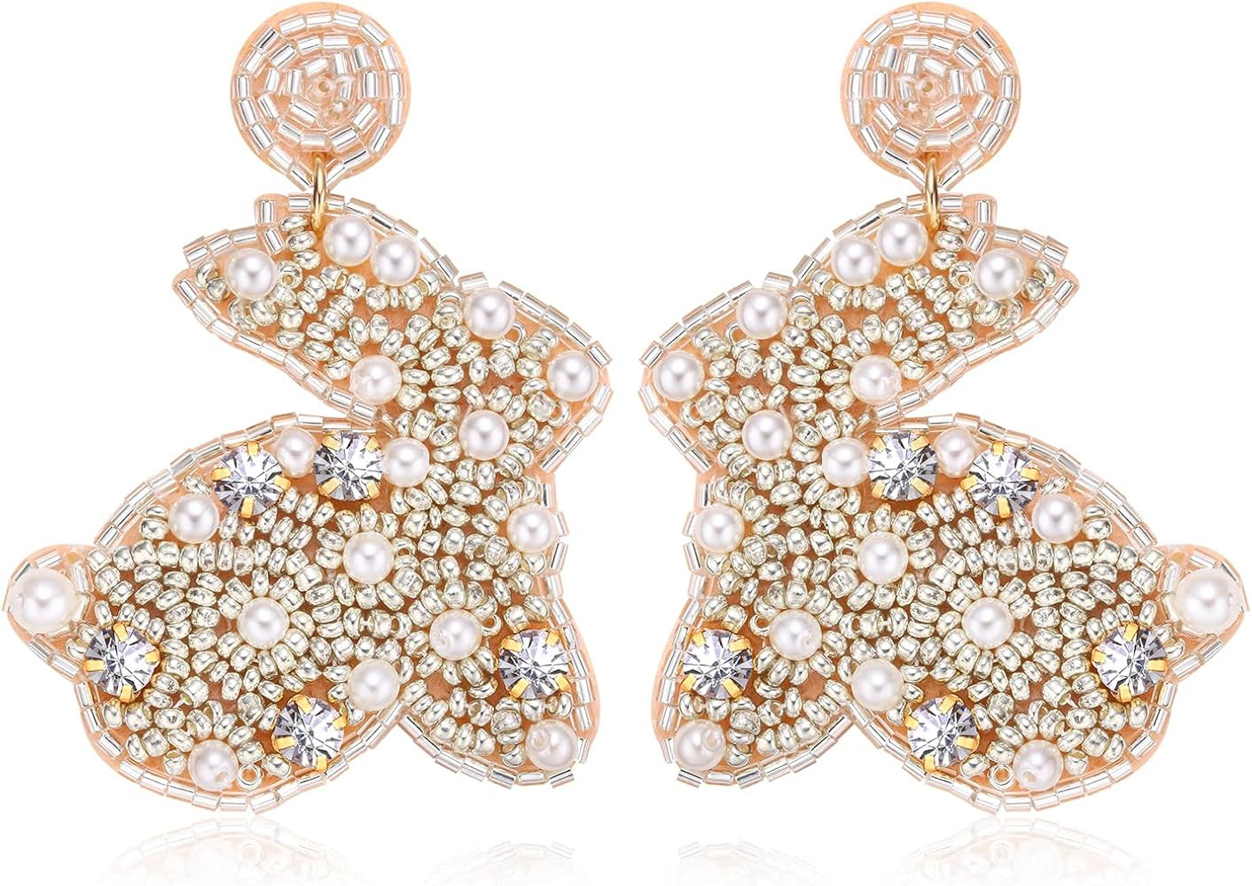 NVENF Beaded Easter Earrings for Women Easter Rabbit Bunny Dangle Earrings Sparkling Pearl Bead D... | Amazon (US)