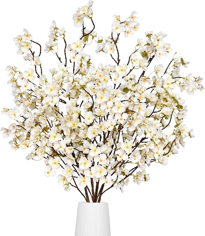 Waipfaru 4 Pcs Cherry Blossom Branches, 40'' Faux Cherry Blossom Tree Stems Decor, Long Stem Arti... | Amazon (US)