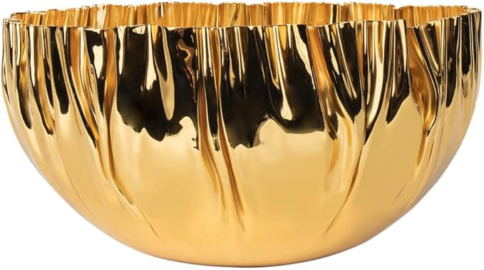 Godinger Round Salad Serving Bowl Platter Crumpled Edge Gold Round by Godinger - 10.5 Inches | Amazon (US)