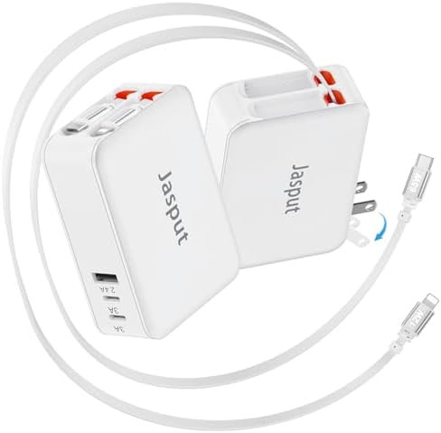 65W Retractable Wall Charger,5 in 1 Retractable Phone Charger Wall Plug with 3 USB Ports, 3.9FT P... | Amazon (US)