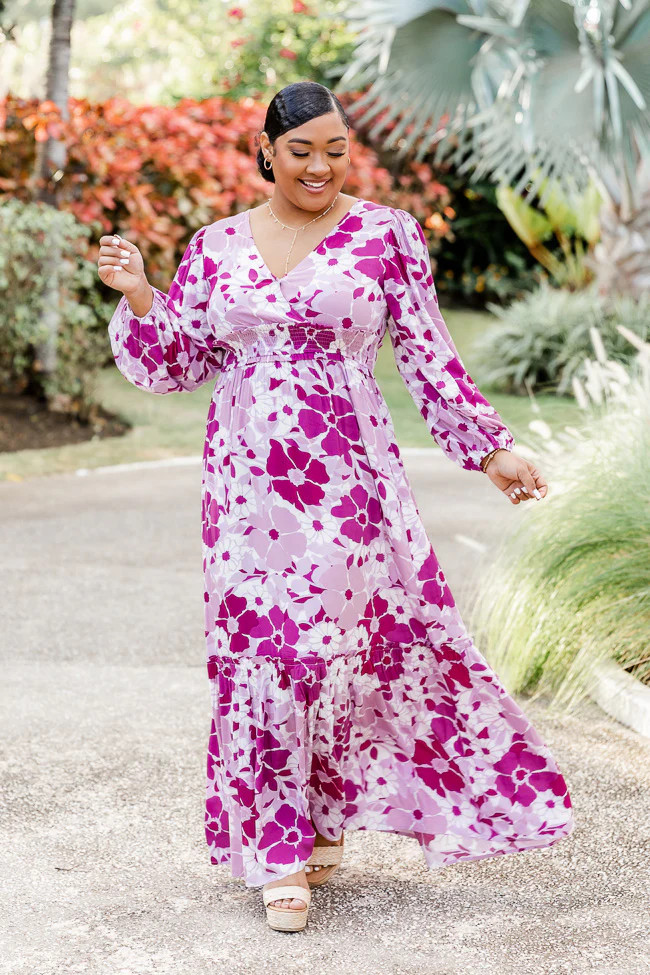 Sweet Paradise Long Sleeve Purple Floral Maxi Dress | Pink Lily