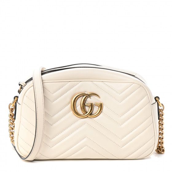 GUCCI Calfskin Matelasse Small GG Marmont Chain Shoulder Bag White | Fashionphile
