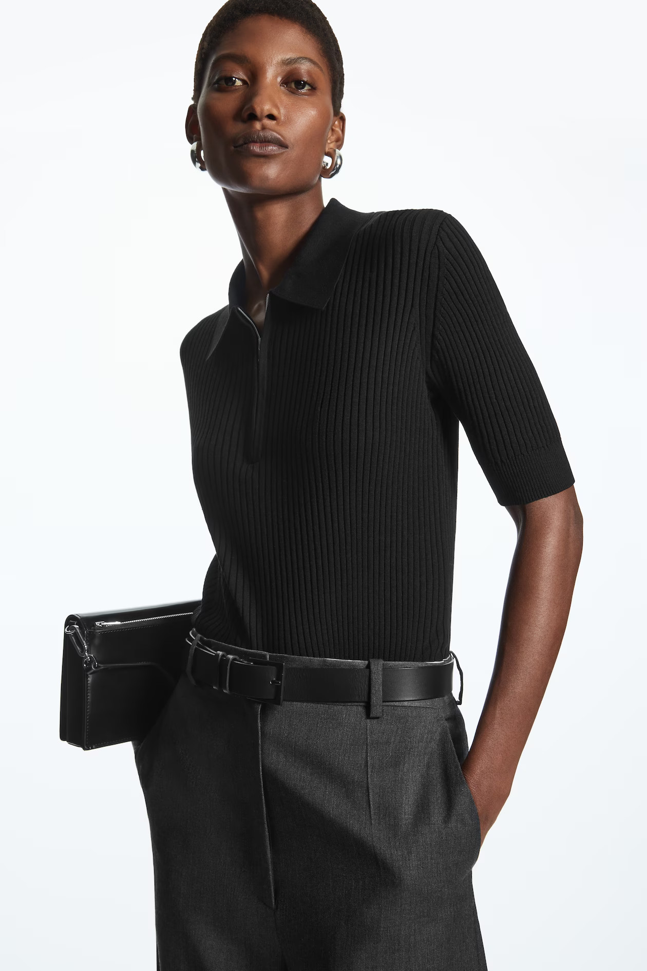 KNITTED SILK HALF-ZIP POLO SHIRT | COS (AU)
