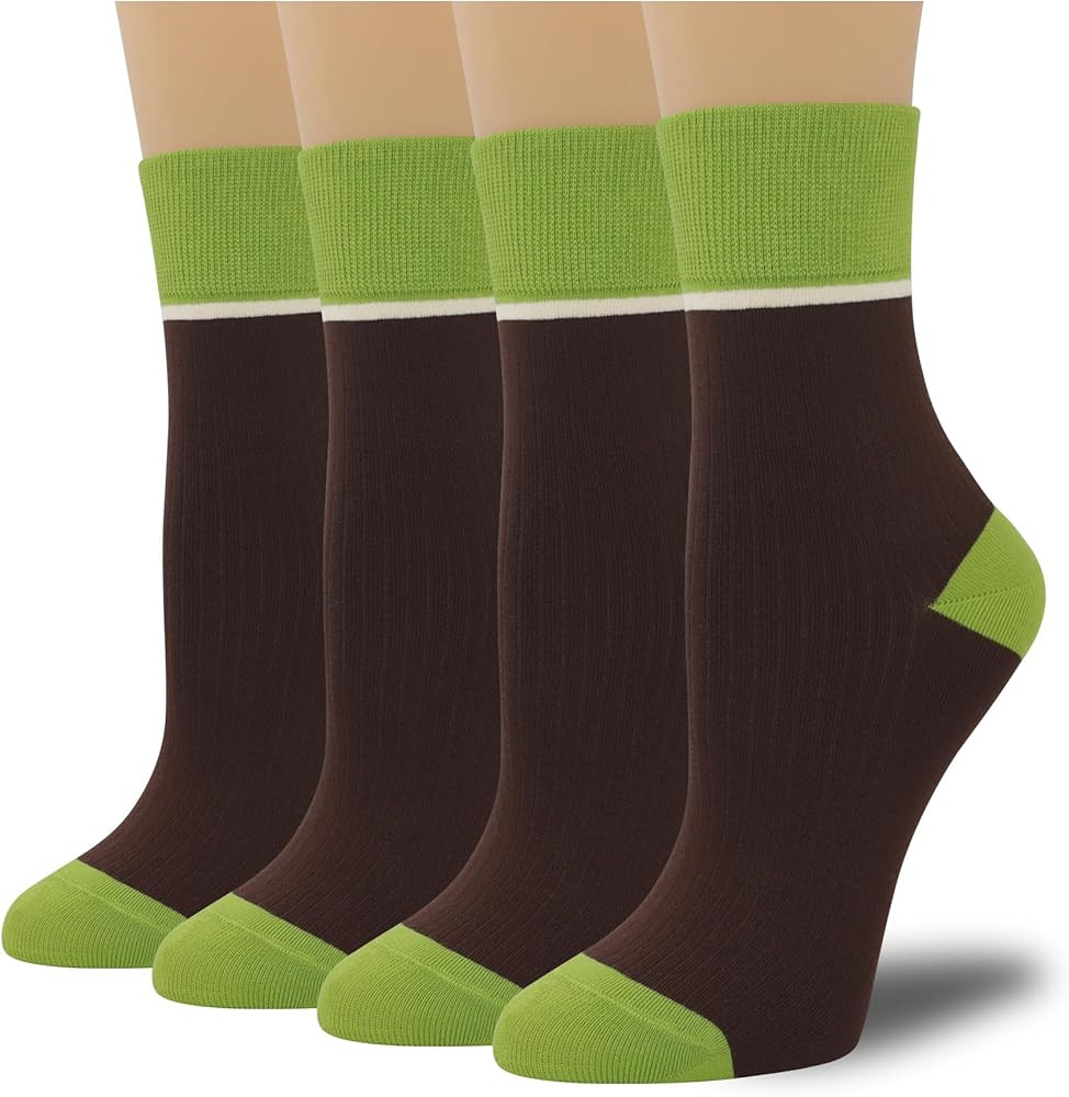 4 Pairs Fashion Colorful Combed Cotton Thin Ankle Crew Socks for Women, Striped Casual Soft Cute ... | Amazon (US)