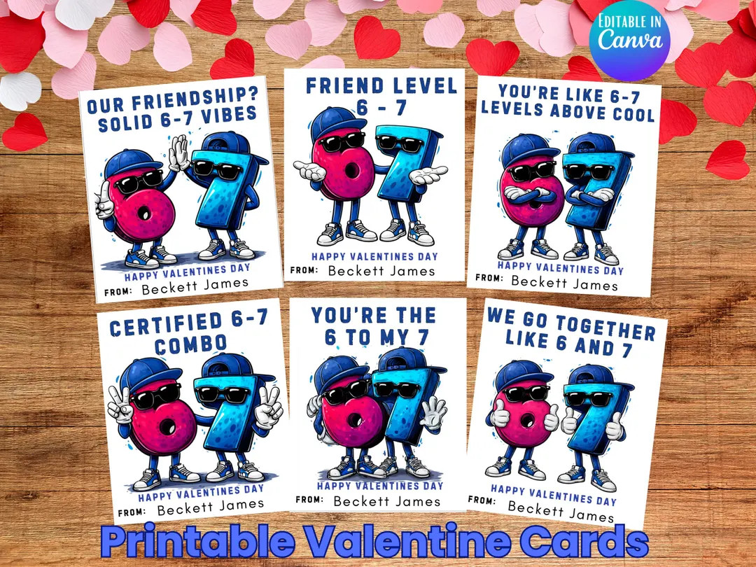 67 Boys Valentine Cards Printable, 6-7 Trend, Kids Classroom Exchange, Tween Class Gift Tags - Et... | Etsy (US)