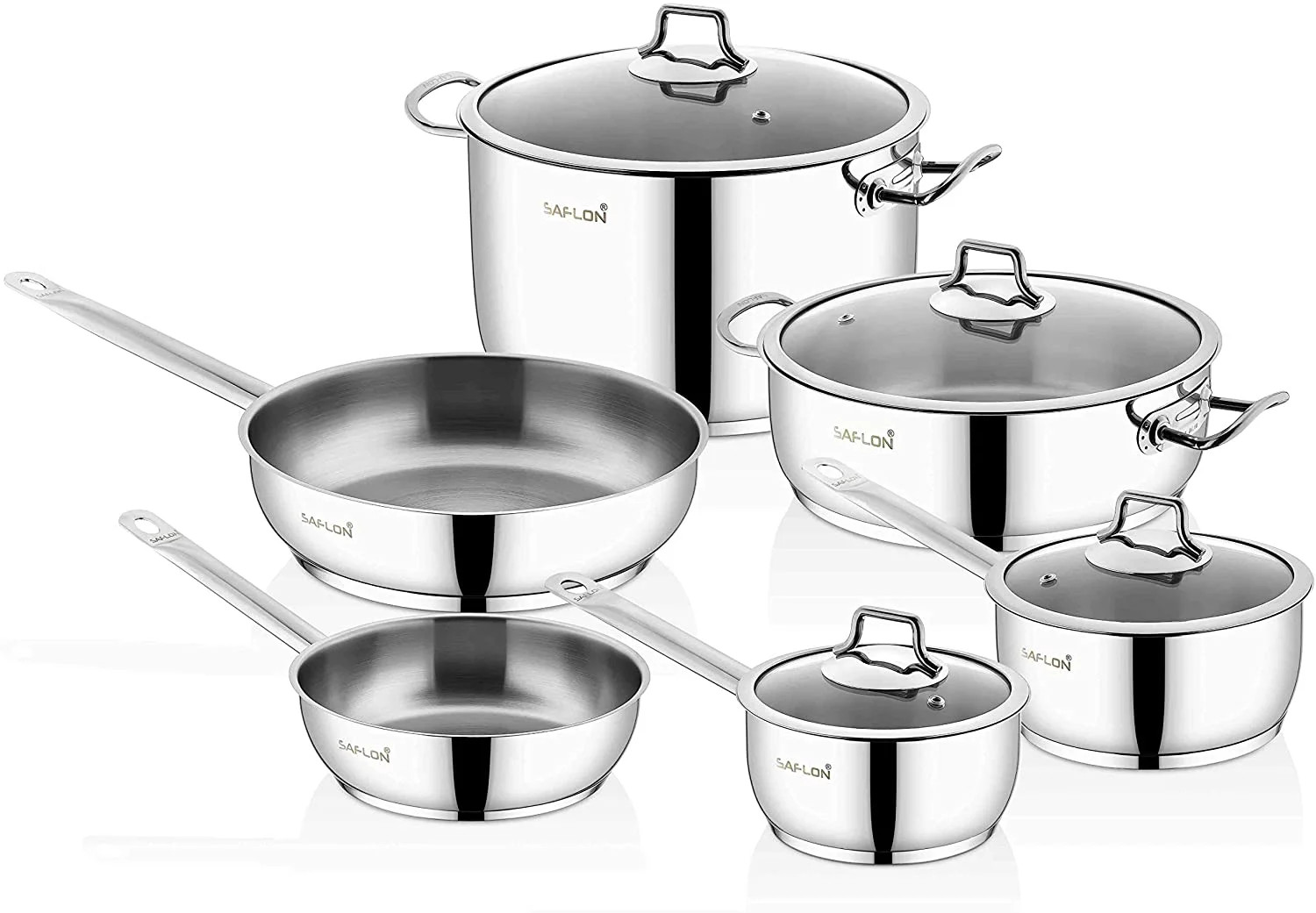 Saflon Stainless Steel Tri-Ply Capsulated Bottom 10 Piece Cookware Set, Induction Ready, Oven and... | Walmart (US)
