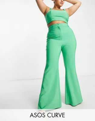ASOS LUXE Curve flared suit pants in green - part of a set | ASOS (Global)