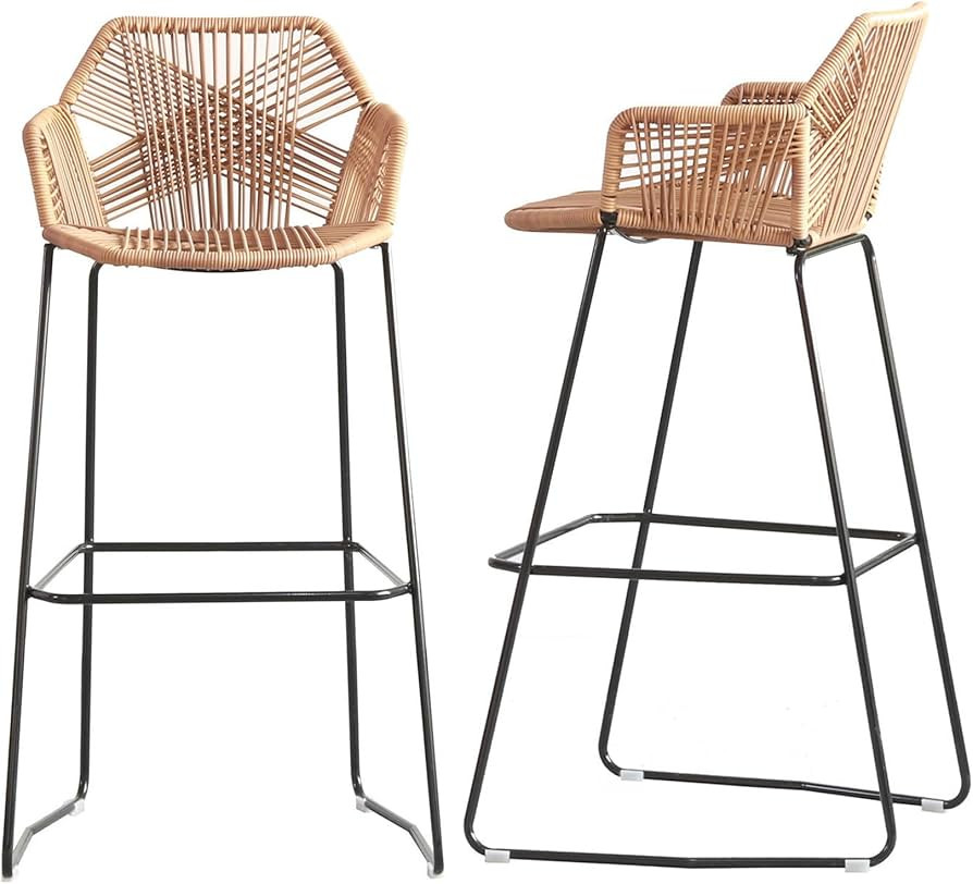 Rattan Bar Stools Counter Stools Modern Woven Barstools with Arms and Footrest Counter Height Bar Stools Set of 2 Boho Bar Stools for Kitchen Island Outdoor Patio | Amazon (US)
