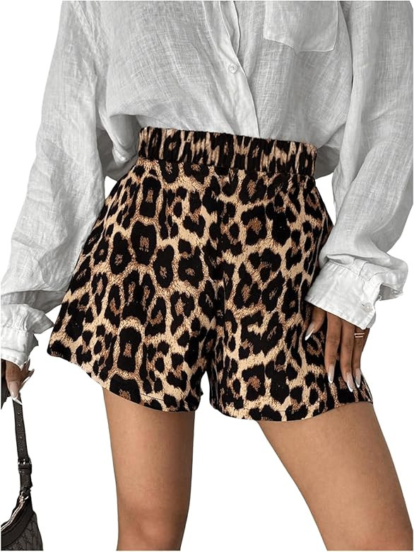 Milumia Women's Leopard Print High Waisted Shorts Street Wear Wide Leg Shorts | Amazon (US)