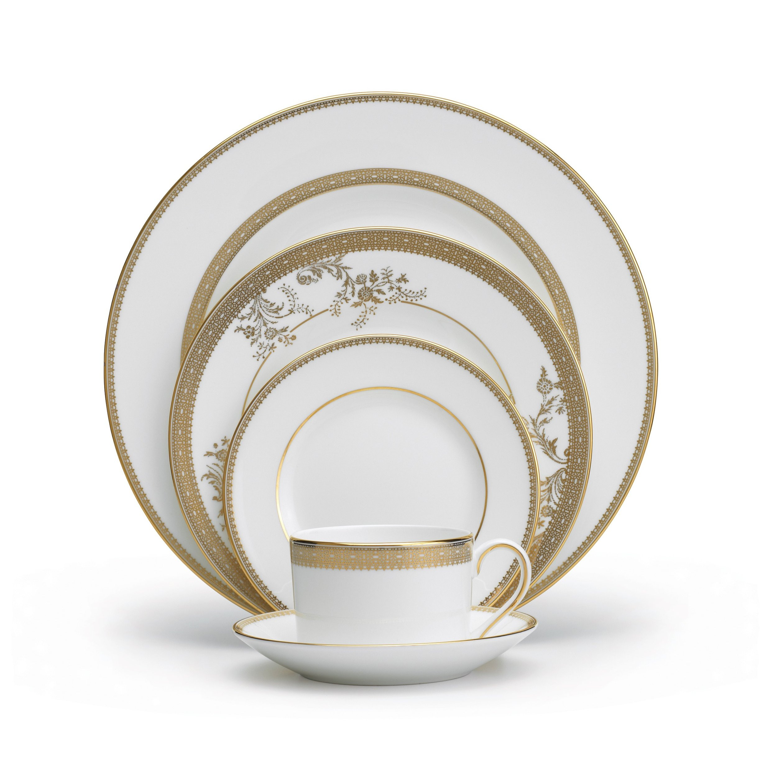 Vera Wang Wedgwood Vera Lace Gold 5-Piece Dinnerware Place Setting | Amazon (US)