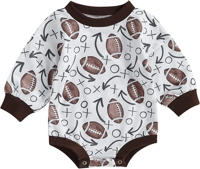 Karuedoo Baby Boy Girl Football Sweatshirt Bubble Romper Oversized Sweater Romper Long Sleeve Bod... | Amazon (US)