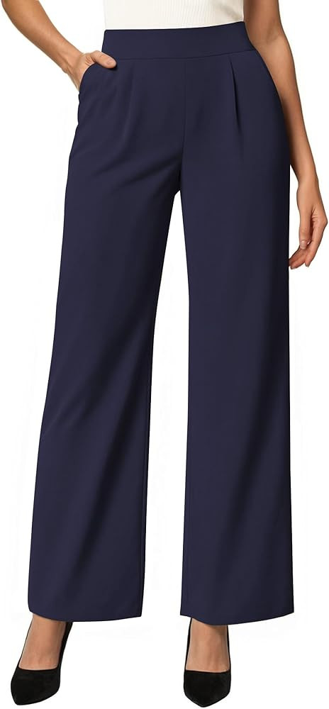 SEMARO Womens Wide Leg Dress Pants High Waist Stretchy Business Work Office Slacks Pull On Casual... | Amazon (US)