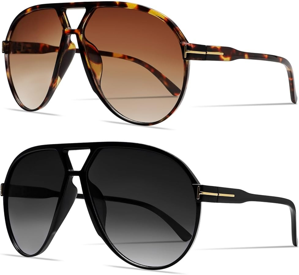 GUVIVI Retro Aviator Sunglasses for Women Men Oversized Classic 70s Vintage Trendy Tangle Free Sq... | Amazon (US)