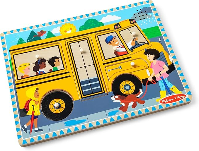 Melissa & Doug The Wheels on The Bus Song Puzzle – 8-Piece Wooden Peg Puzzle with Light-Activat... | Amazon (US)