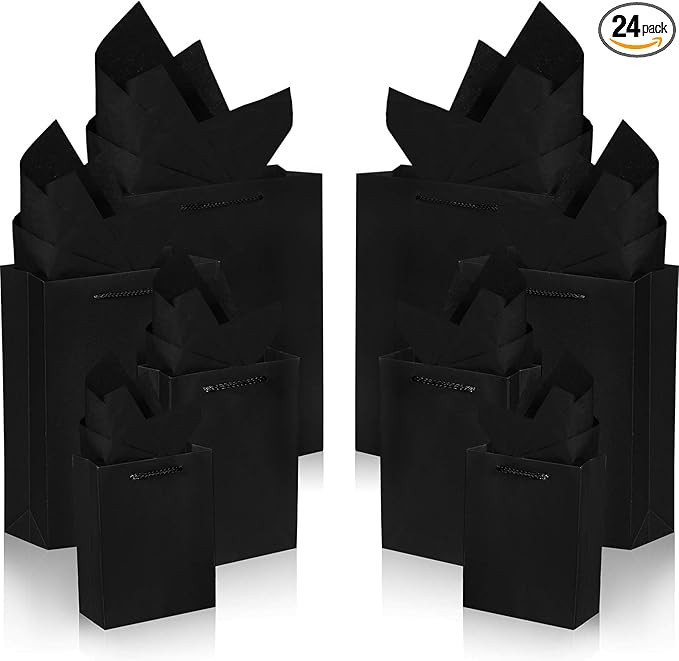 Outus 24 Pieces Black Gift Bags Paper Kraft Bags with 24 Pieces Copy Papers 4 Different Sizes in ... | Amazon (US)