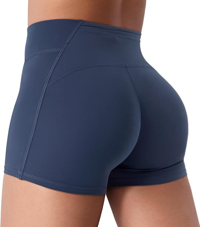 VOYJOY Biker Shorts Women Low Rise 3.6" No Front Seam Back Zipper Pocket | Short tights born to p... | Amazon (US)