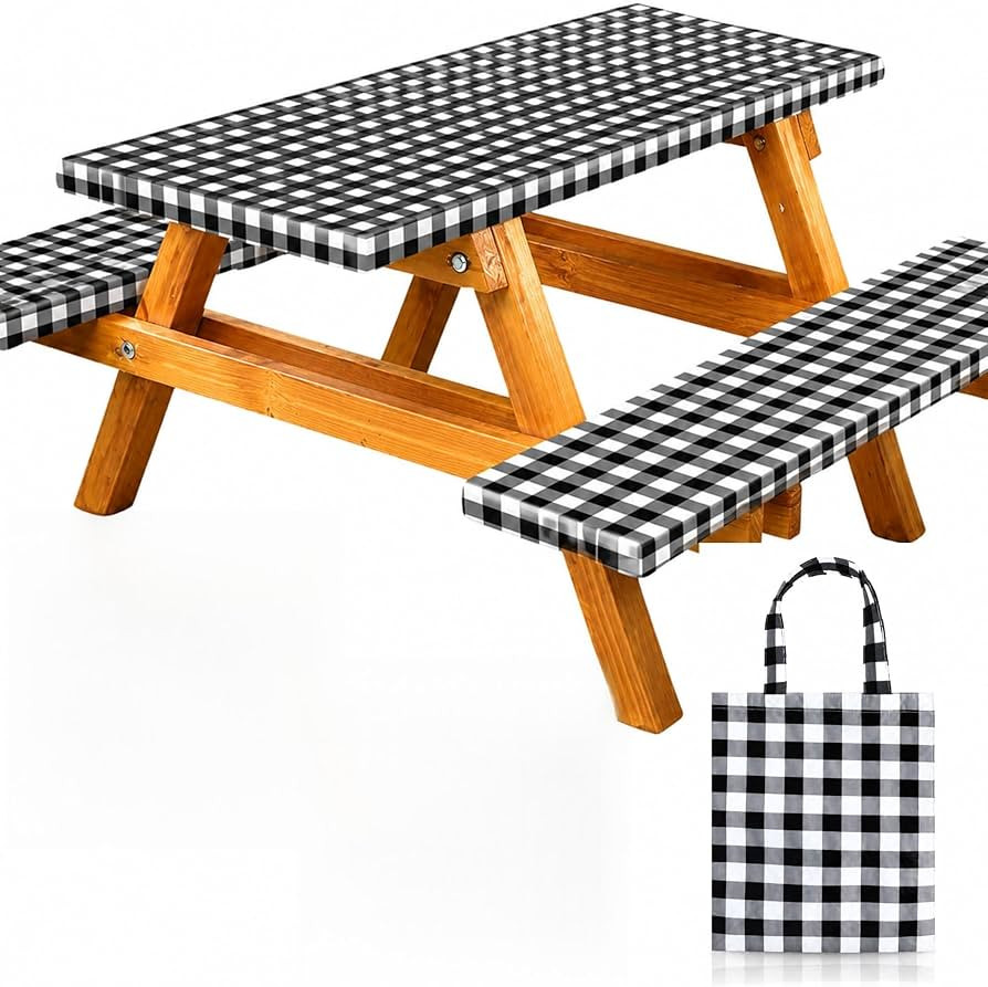 RNOONY Vinyl Fitted Picnic Table Cover with Bench Covers and Bag, 6ft Outdoor Waterproof Windproo... | Amazon (US)