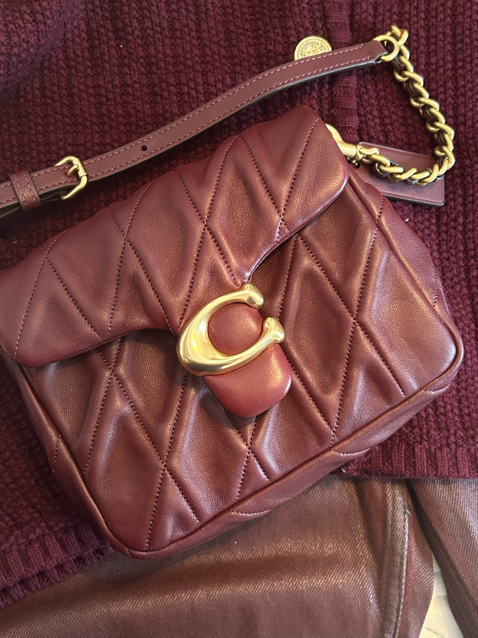 Burgundy Coach leather quilted bag

Burgundy/merlot cardigan sweater and wide leg pants 

#ltkautumn #ltkcanada

#LTKFallSale #LTKSeasonal #LTKStyleTip