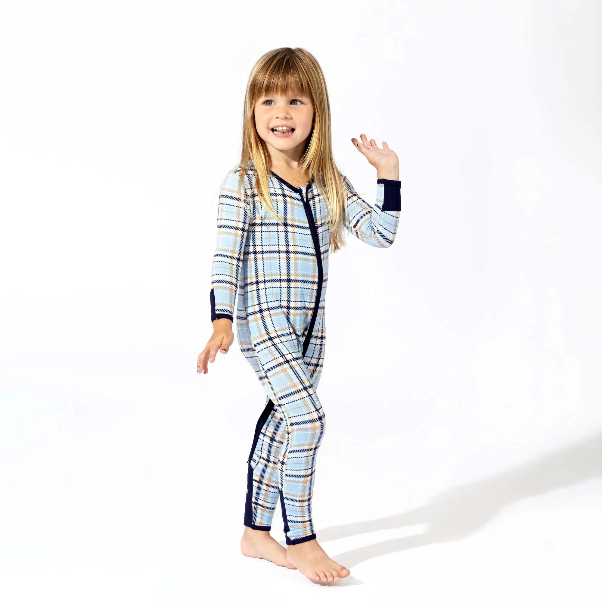 Holiday Plaid Blue Bamboo Convertible Footie | Bellabu Bear