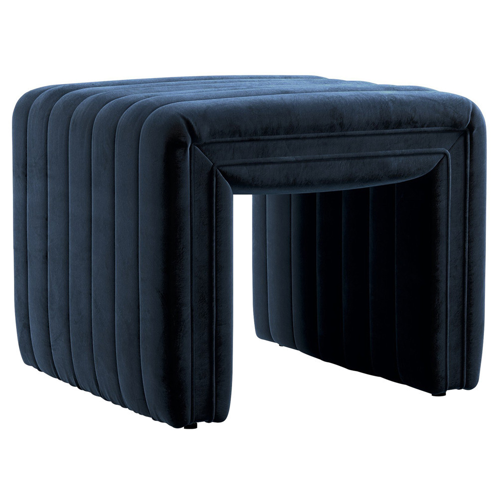 Leo Modern Classic Blue Velvet Ottoman | Kathy Kuo Home