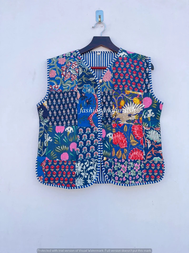 Cotton Quilted Jacket Women Wear Front Open Kimono Stripe Piping Handmade Vintage Quilted Jacket ... | Etsy (US)