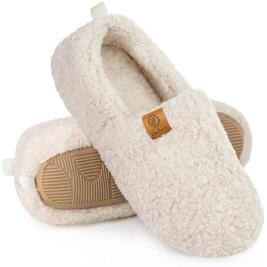 EverFoams Women’s Soft Curly Full Slippers Memory Foam Lightweight House Shoes Cozy Loafer with... | Amazon (US)