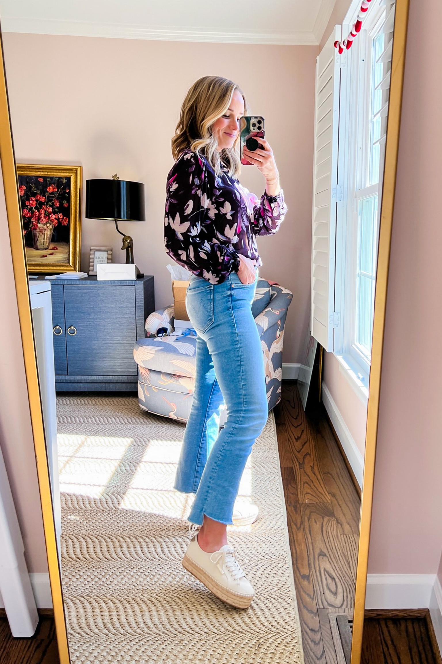 Long sleeve floral top (XS), MOTHER insider stuff, crop jeans in size 25, and my favorite new espadrilles sneakers from Tory Burch!

#LTKstyletip#LTKshoecrush#LTKSeasonal