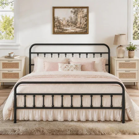 King Bed Frame with Headboard and Footboard, UHOMEPRO Metal Bed Frame with Vintage Victorian Style, Easy Assembly & No Box Spring Needed, Black | Walmart (US)