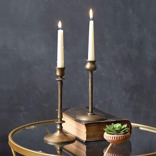 Set of 2 Brass Taper Candle Holders, Centerpiece Table Decorative Vintage, Modern, Metal Candlest... | Amazon (US)