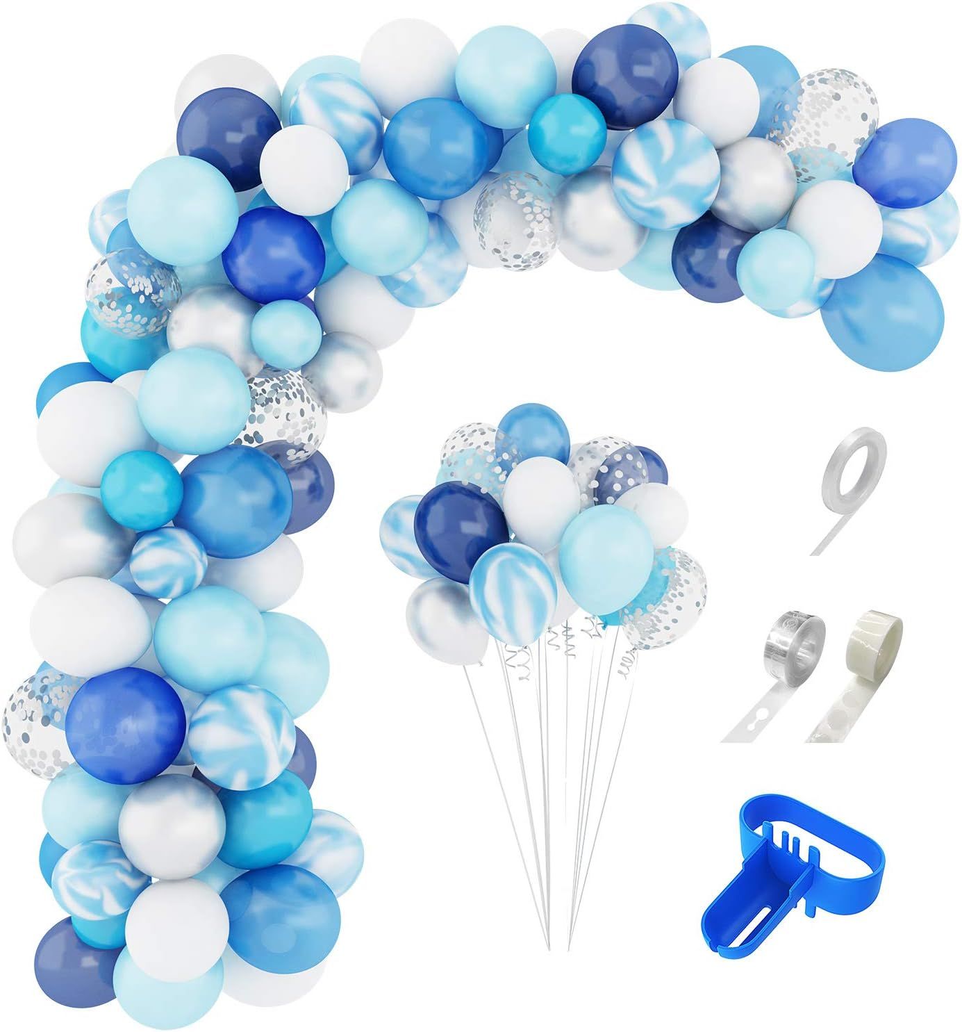 Amandir Blue Balloons Arch Garland Kit, 134Pcs Navy Royal Light Blue Balloons Confetti Latex Meta... | Amazon (US)