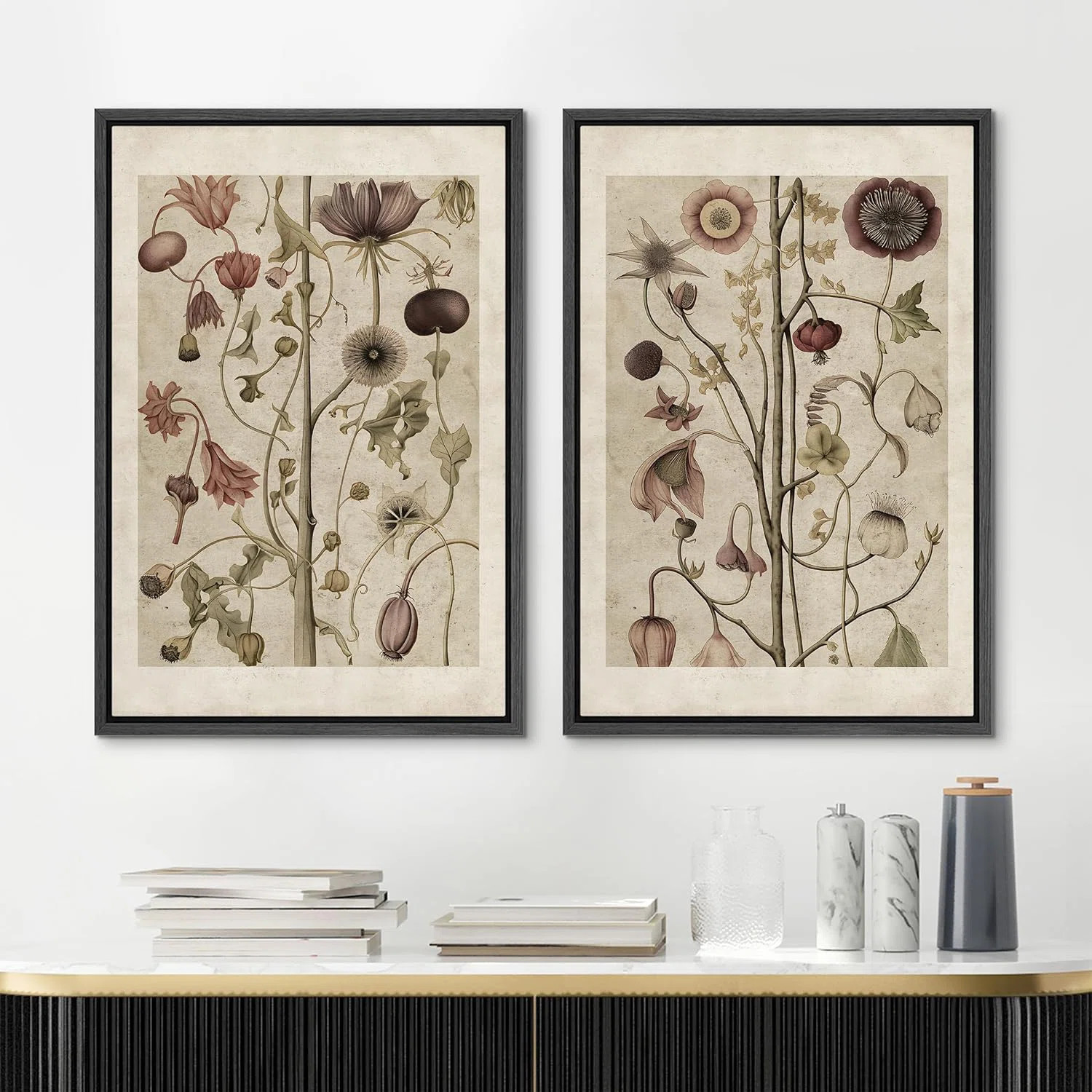 Abstract Botanical "Classic Wildflower Floral Nature Plant Framed Canvas 2 Pieces Print Wall Art | Wayfair North America