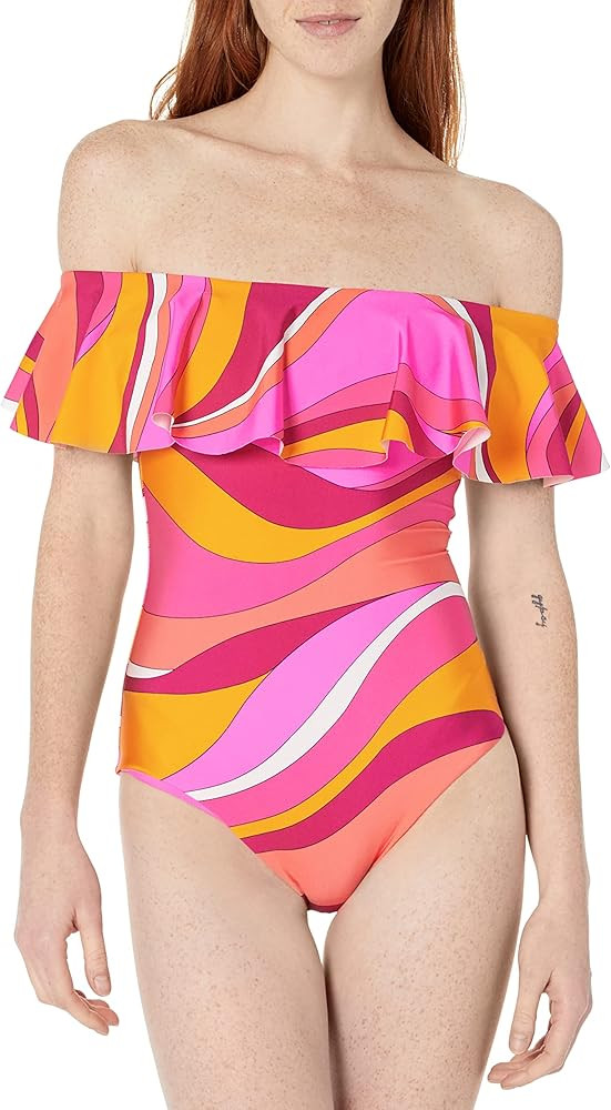 Trina Turk Women's Standard Vivid Vista Off Shoulder Bandeau One Piece Swimsuit-Bathing Suits | Amazon (US)