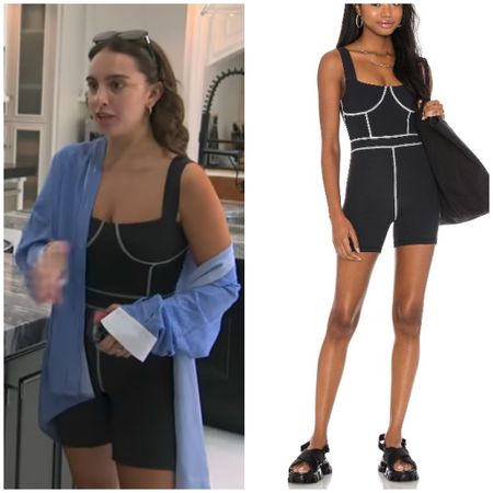 Alexia Umansky’s Black Piped Workout Romper on Buying Beverly Hills Season 2 Episode 7