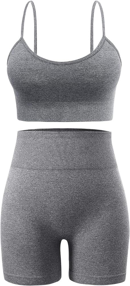 Amazon.com: Seamless Workout Sets for Women 2 Piece Outfits High Waist Yoga Shorts Adjustable Pad... | Amazon (US)
