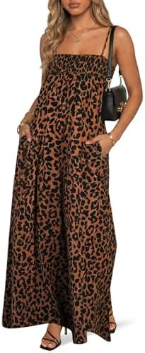 Wenrine Womens Summer Polka Dot Maxi Dress Casual Spaghetti Strap Smocked Loose Vacation Beach Dr... | Amazon (US)