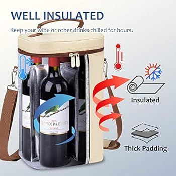 Tirrinia 4 Bottle Wine Carrier - Leakproof & Insulated Padded Portable Versatile Canvas Carrying ... | Amazon (US)