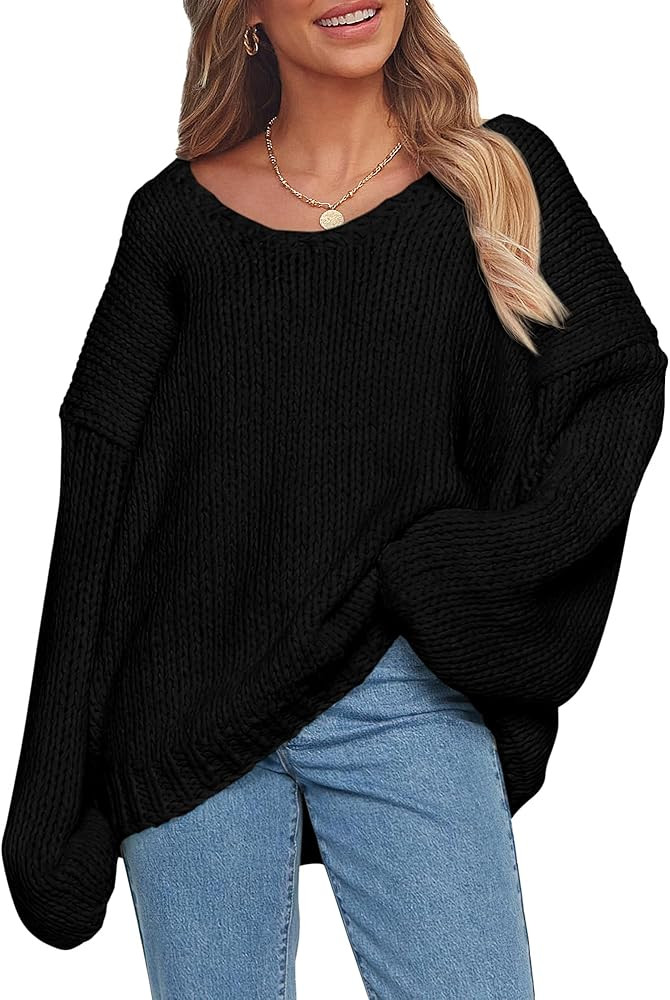 PRETTYGARDEN Womens Fall Sweaters 2024 Chunky Loose Long Sleeve V Neck Oversized Dressy Casual Kn... | Amazon (US)