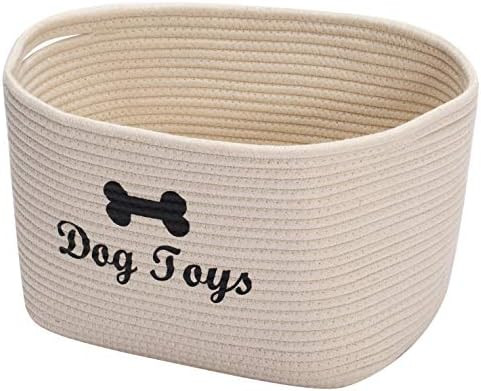 Geyecete Cotton Rope Dog Toy Basket with Handle for Toy Storage Blanket Storage Natural Woven Bas... | Amazon (US)