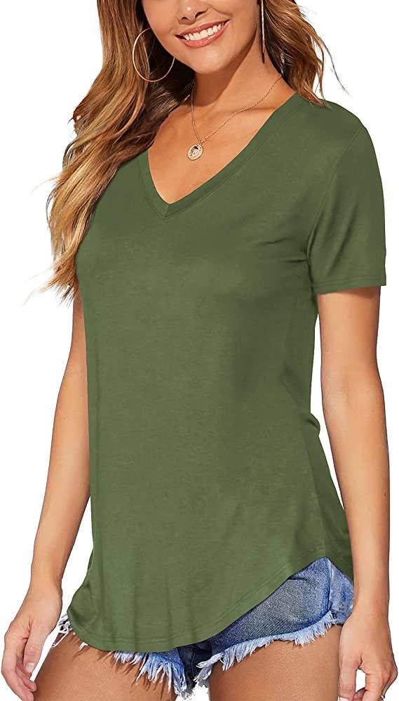DittyandVibe Women Long/Short Sleeve V Neck Curved Hem Tunic Tops T Shirts | Amazon (US)