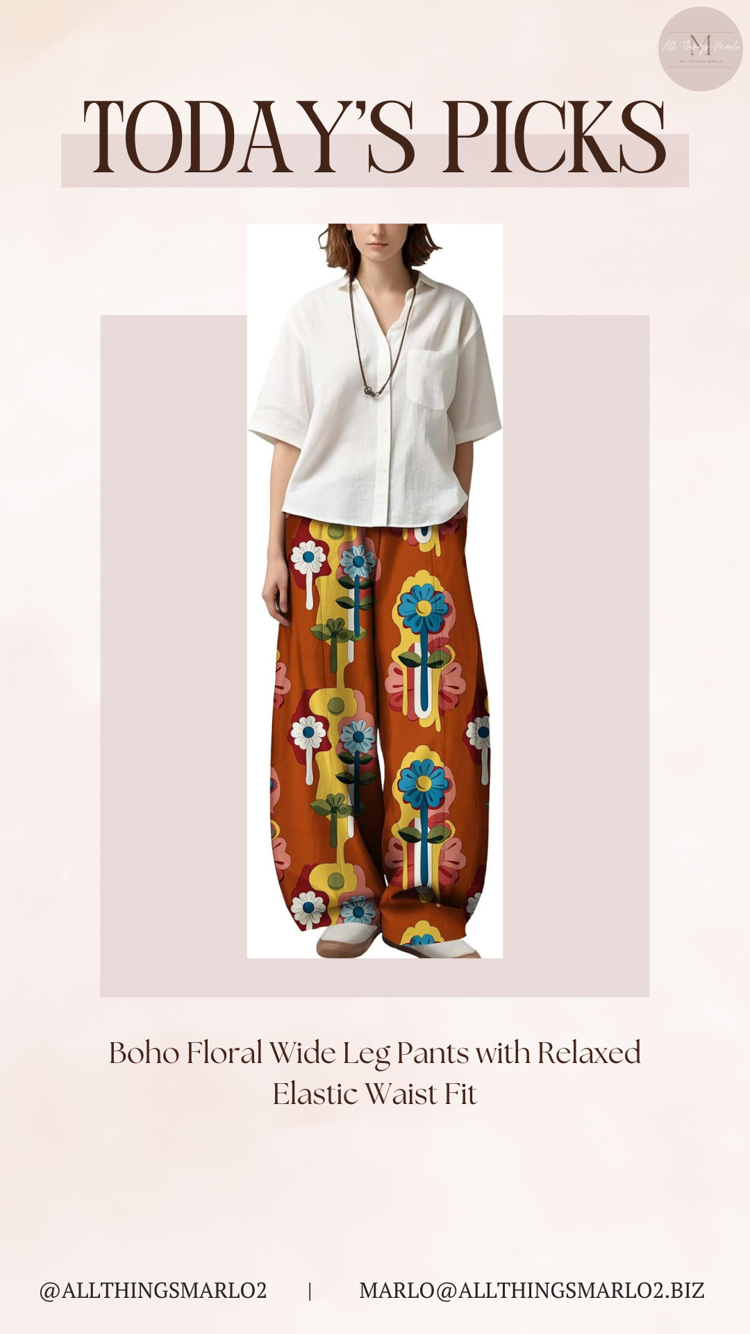 Boho Floral Wide Leg Pants with Relaxed Elastic Waist Fit 

 #LTKootd #LTKWorkwear #LTKTravel