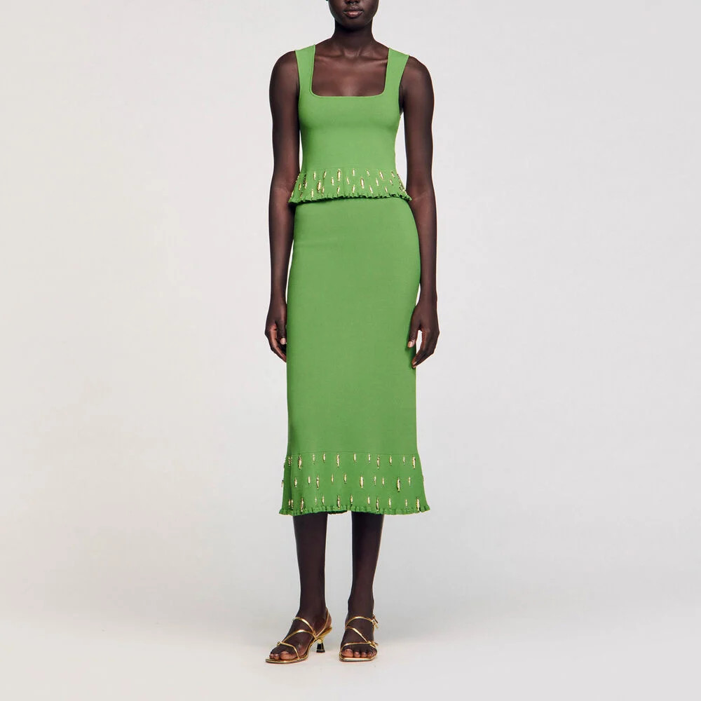 Maxi knit skirt with charms | Sandro US | Sandro-Paris US