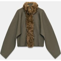 Zara - Combined Faux Fur Effect Cardigan - Khaki - S - Woman | Zara US