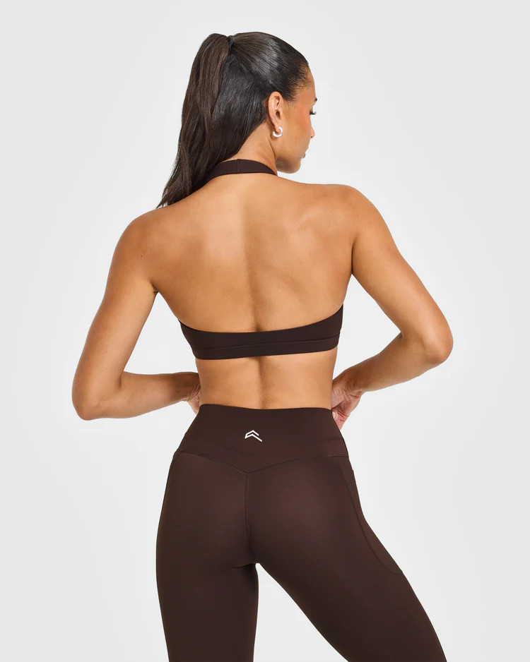 EasyLift™ Halter Bralette with White Logo 
 70% Cocoa | Oner Active (UK / US)