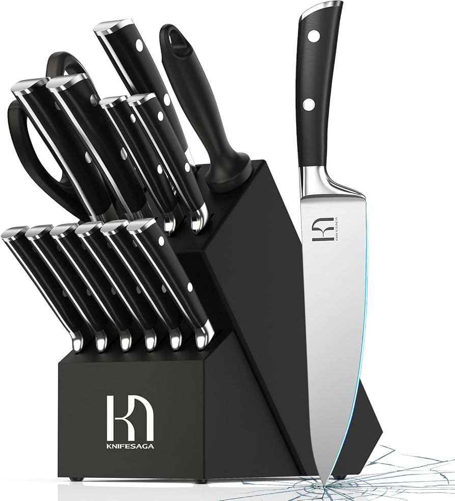 Kitchen Knife Set, 15 Pcs Knife Block Set, Japanese Knife Sets for Kitchen with Block and Sharpen... | Amazon (US)