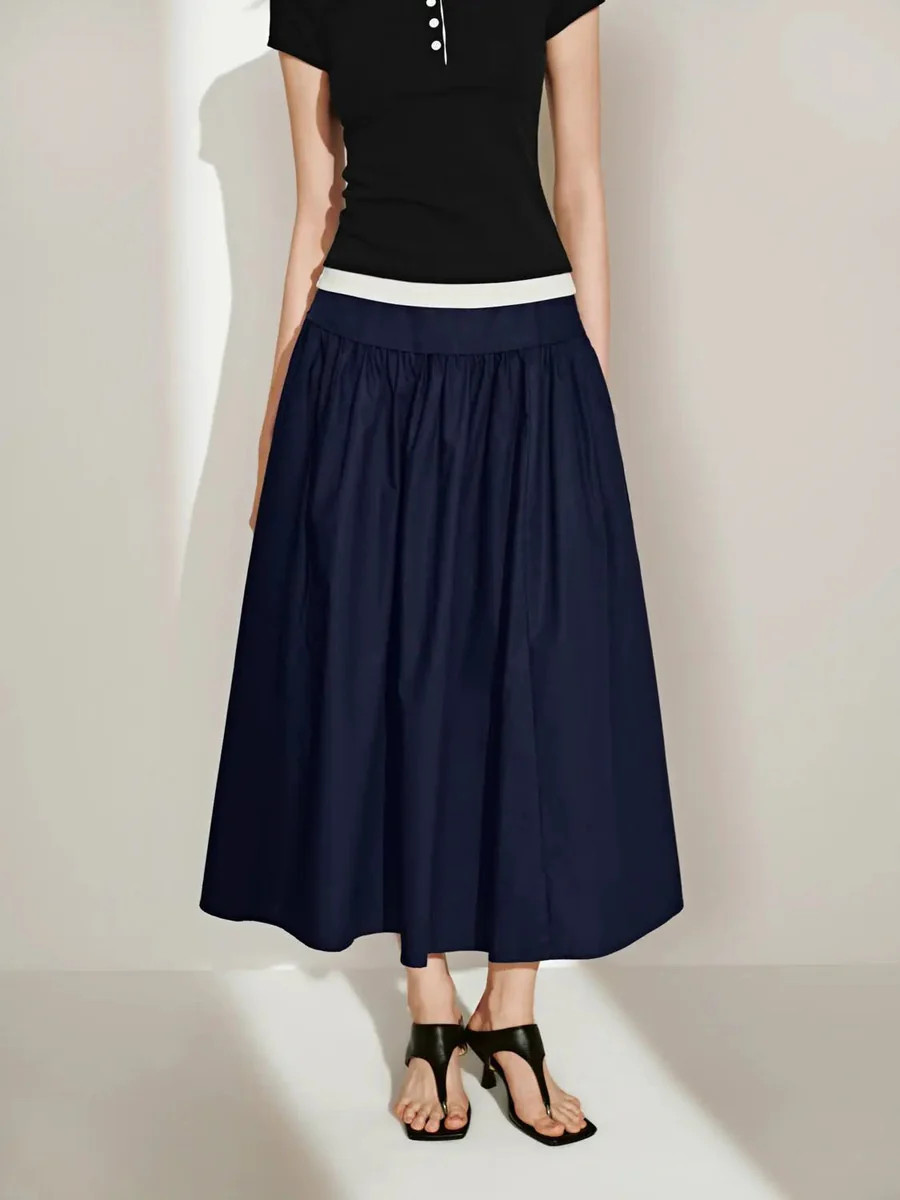 Cotton Soft Textured Gathered Midi Skirt | Urban Revivo