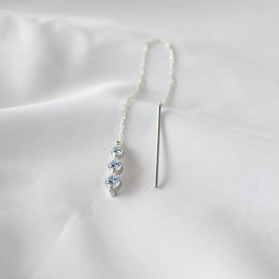 Sterling Silver Threader Earrings | Tassel Earrings Long CZ Dangle Threader Earrings | Etsy (US)