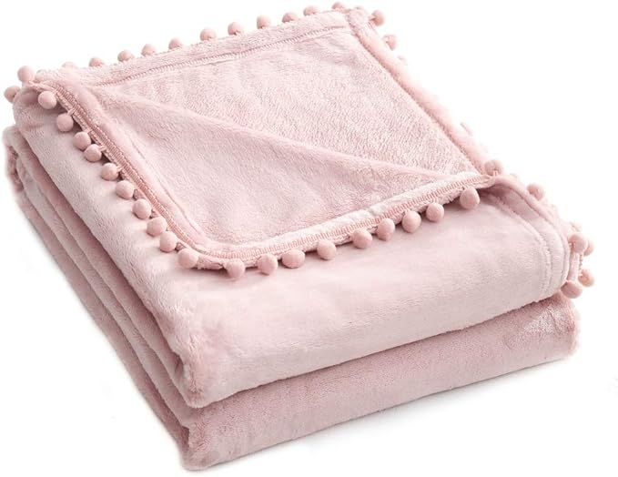 NordECO HOME Flannel Throw Blanket - Soft Cozy Warm Blanket with Pompom Fringe for Couch Bed Sofa... | Amazon (US)